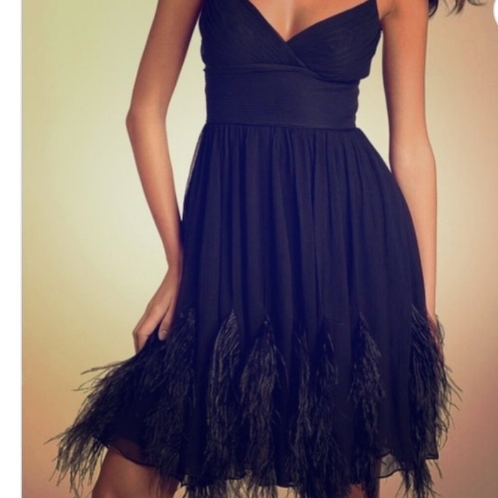Rare Vintage BCBGMaxAzria Black Silk and Ostrich Feather Mini Dress!